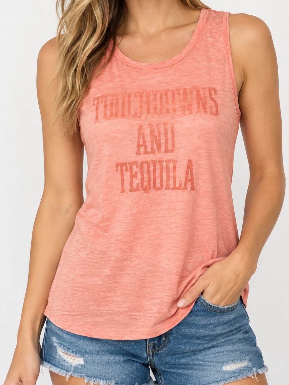 EXPRESS One Eleven Women’s Touchdowns & Tequila Coral Graphic Tank Top XS